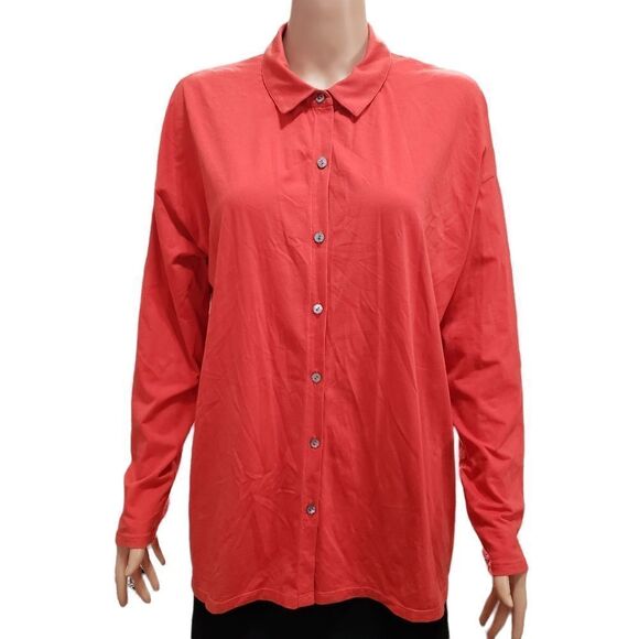 J. Jill Pima Cotton Button Down Long Sleeve Shirt LARGE - Picture 1 of 10